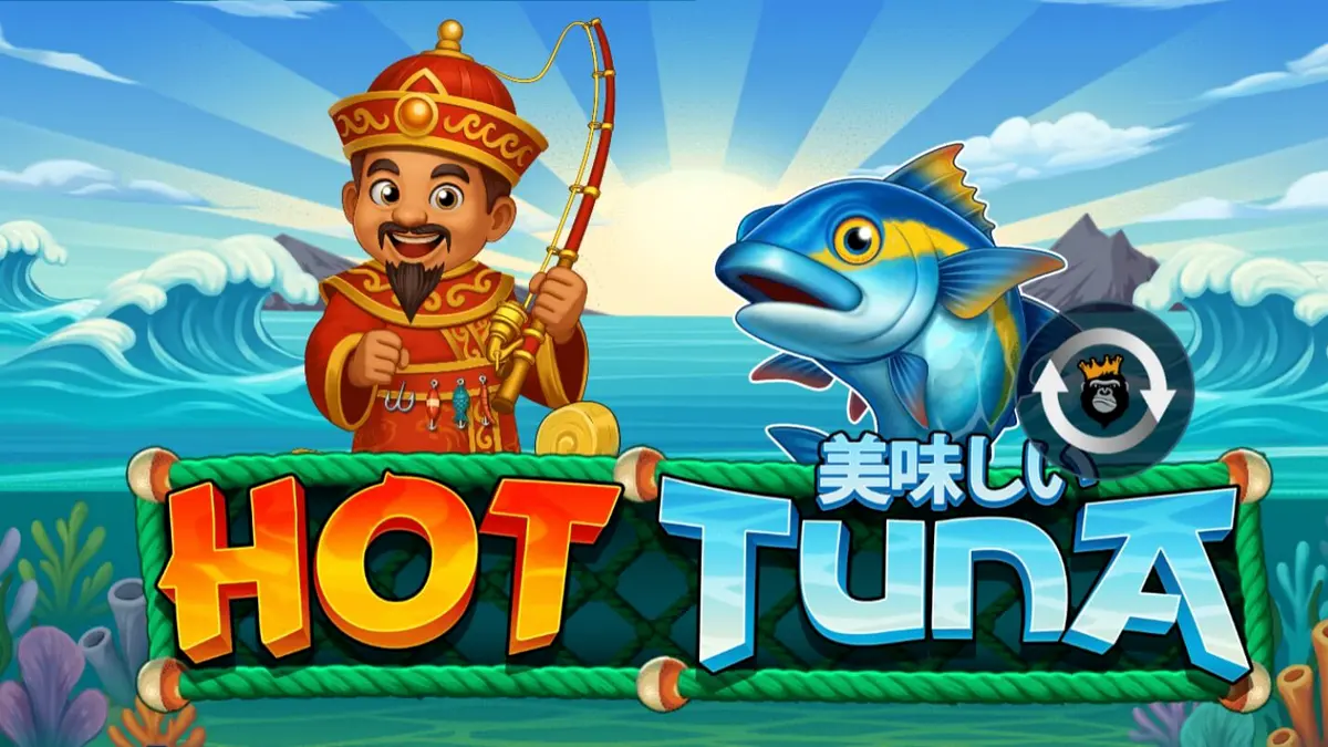 O pescador em trajes tradicionais em seu barco no slot Hot Tuna