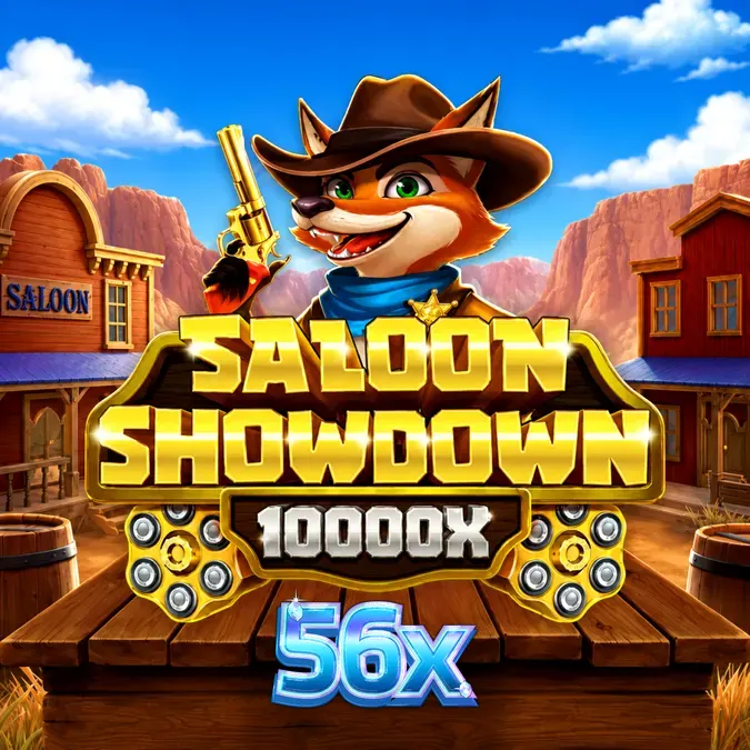 Interface do jogo de slot Saloon Showdown 10,000x com elementos temáticos de Velho Oeste